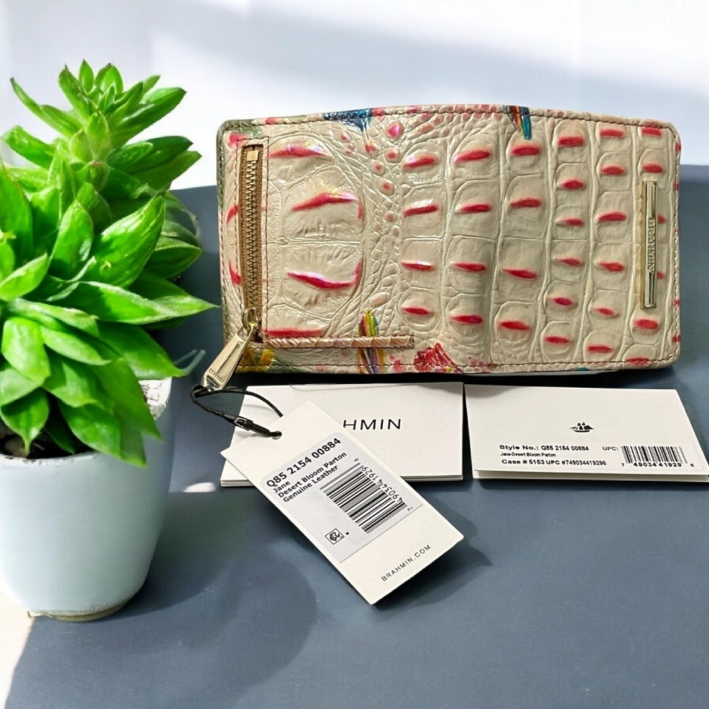 💛▪️Brahmin▪️ Jane Wallet DESERT BLOOM PARTON W/Rear Leather Eye Medallion HTF